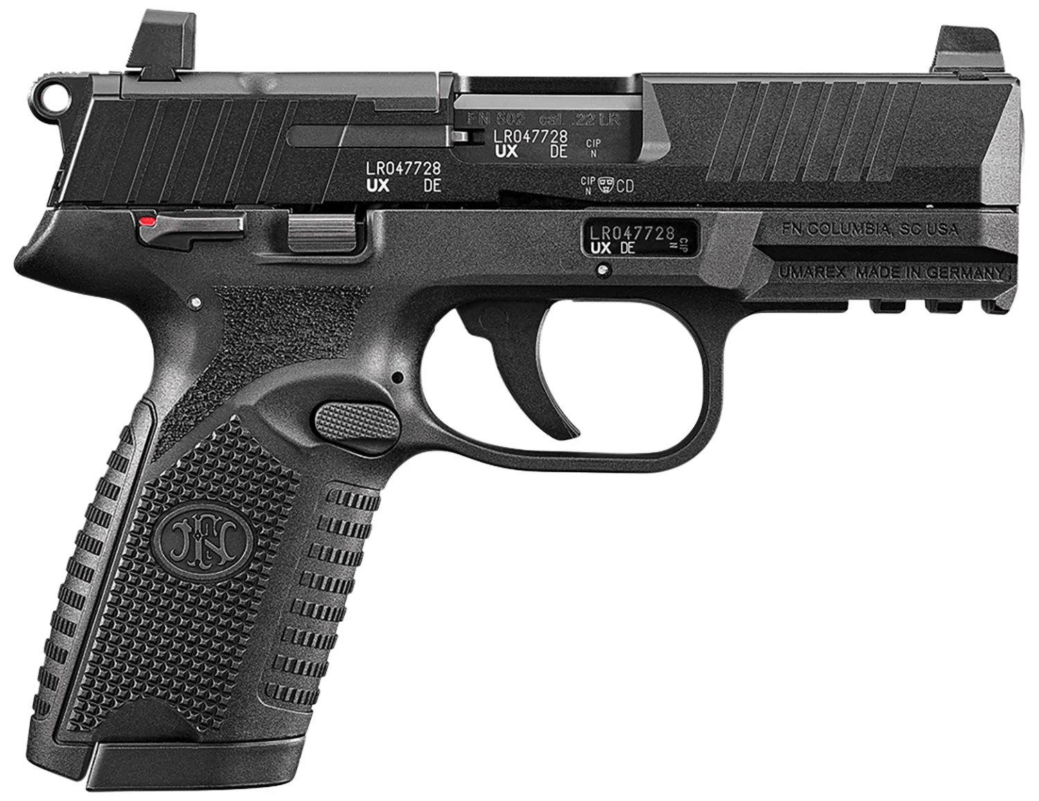 FN 66101013 502 MRD Full Size 22 LR 10+1 4" Black Target Crown Steel Barrel/Black PVD Optic Ready/Serrated Slide/Black Polymer Frame w/Accessory Rail/Black Textured Polymer Grips Ambidextrous