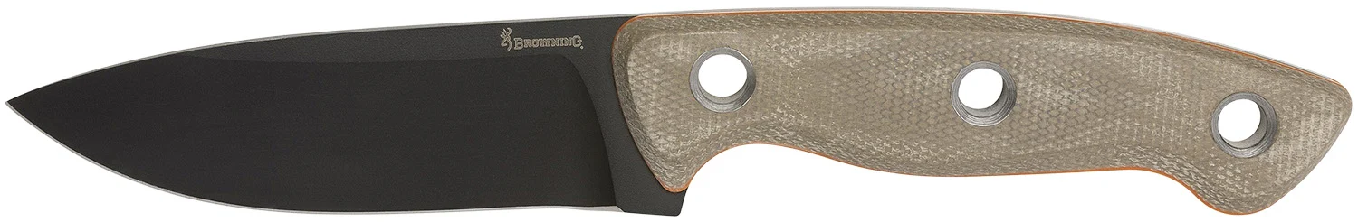 Browning 3220508B Desolation Small 3.75" Fixed Modified Drop Point Plain Black Powder Coated 440C SS Blade, Tan Micarta Laminate Handle