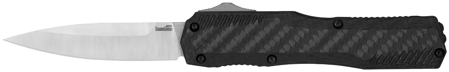 Kershaw 9000CF Livewire 3.35" OTF Dagger, Plain Black PVD CPM MagnaCut Steel Blade, Black Anodized Aluminum Handle