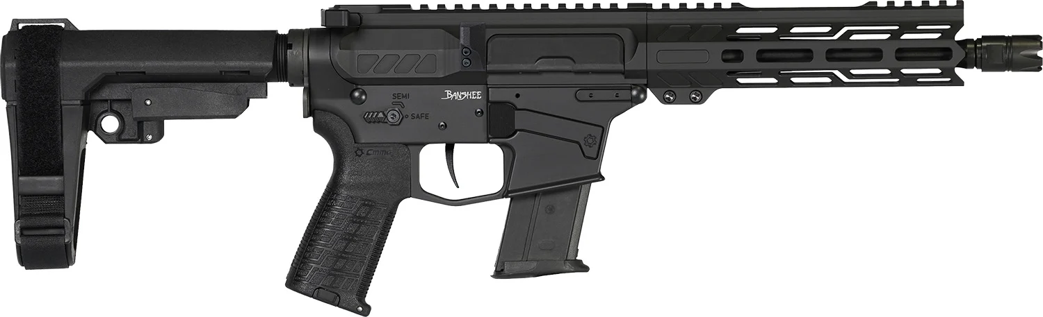 CMMG 57A340FAB Banshee MK57 5.7x28mm 20+1 8" Black Nitride Medium Taper Threaded Barrel, EML 7" M-LOK Handguards, Black Armor Cerakote Aluminum Picatinny Rail Receiver, CMMG Zeroed Grips