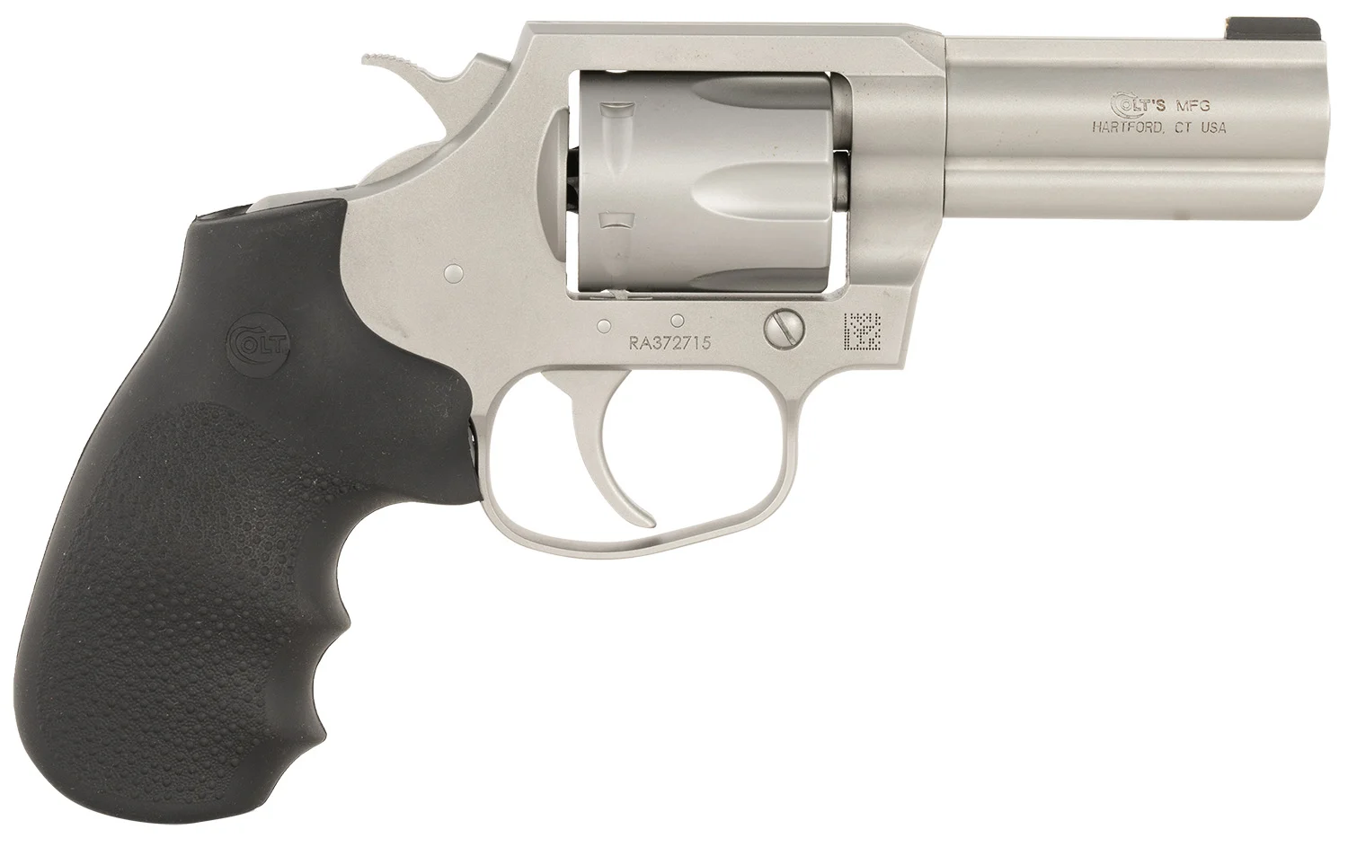 Colt Mfg KCOBRASM3BB King Cobra Small 357 Mag 6 Shot 3" Matte Stainless Steel Barrel, Cylinder Frame, Black Hogue Overmolded Grips, Exposed Hammer
