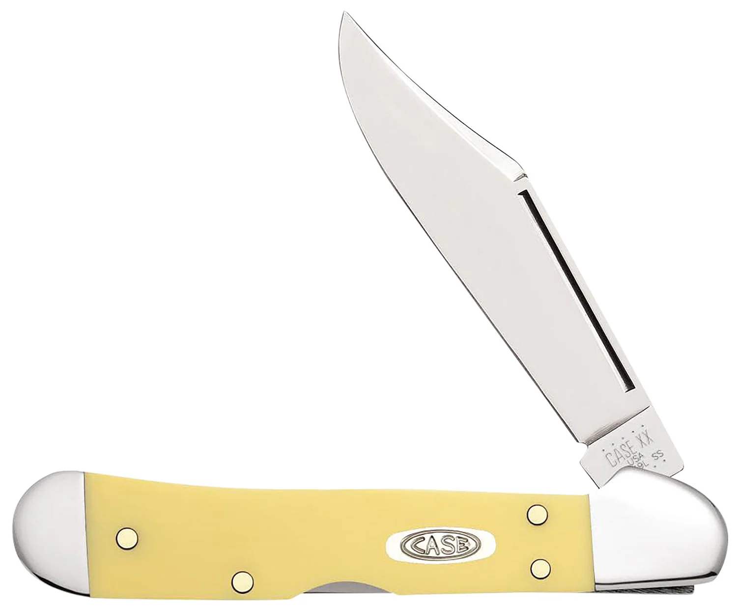 Case 30116 CopperLock Mini 2.72" Folding Clip Point Plain Mirror Polished Carbon Steel Blade, Yellow Synthetic Handle