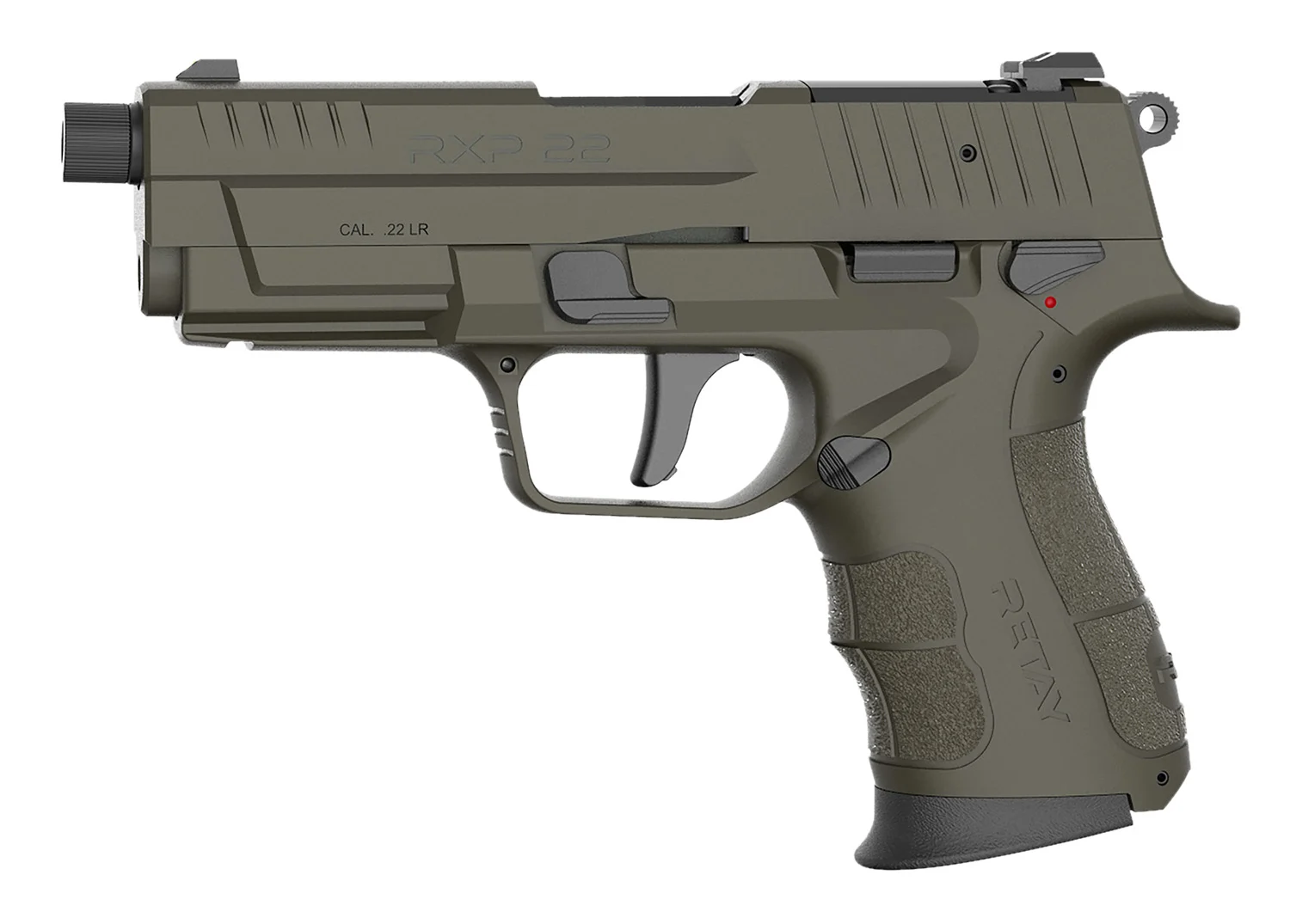 Retay USA RXP22OD13TH RXP 22 LR 13+1 4" Black Threaded Barrel, OD Green Cerakote RMR/RMSc Optic Ready/Serrated Slide, OD Green Cerakote Polymer Frame w/Accessory Rail, Textured Grip