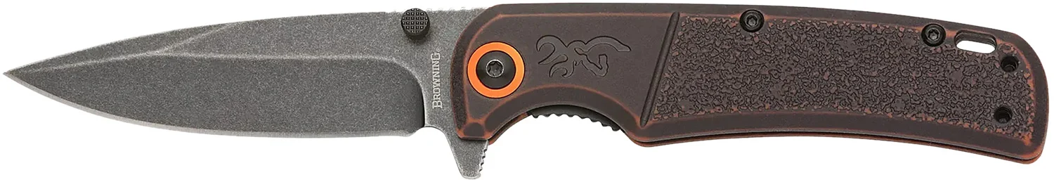 Browning 3220581B Buckmark EDC Slim 3.13" Folding Drop Point Plain Black Stonewashed D2 Steel Blade, Bronze Stonewashed Polymer Handle, Box Packaging
