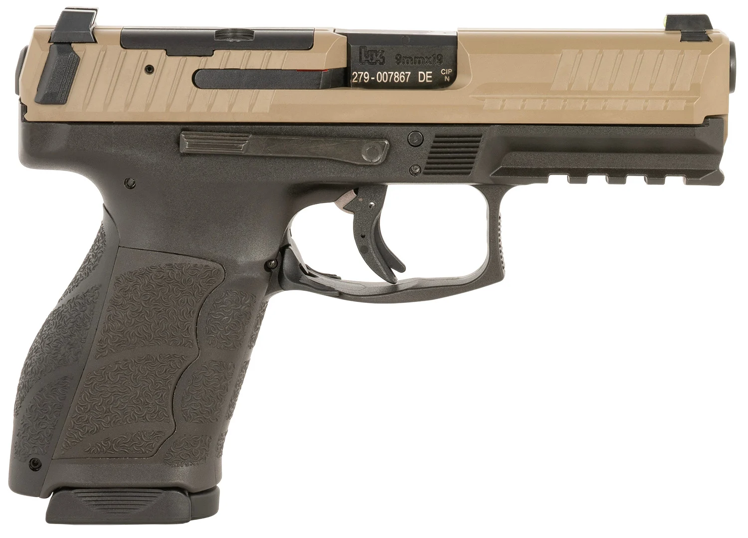 HK 81001194 VP9A1 K Compact 9mm Luger 15+1 4.09" Black Flat Dark Earth Steel Optic Ready/Serrated Slide, Brown Polymer Frame w/Picatinny Rail, Interchangeable Backstrap Grip, Ambidextrous