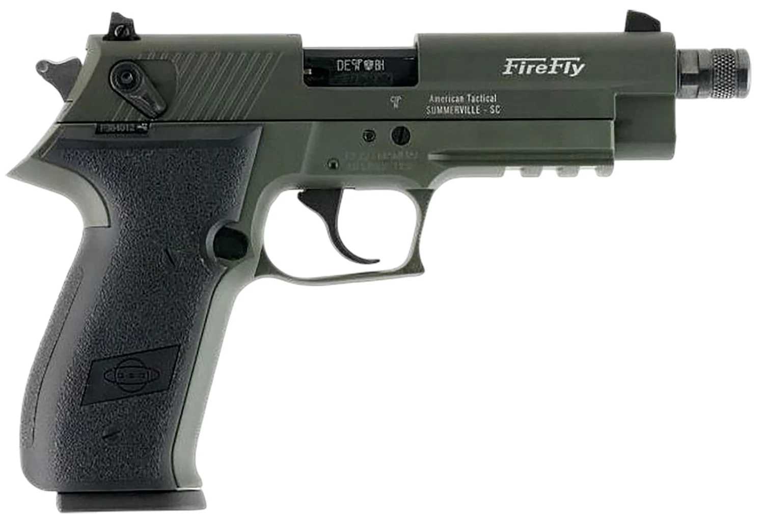 GSG GERG2213TFFGA FireFly 22 LR 13+1 4.90" Black Threaded Barrel, Green Aluminum Serrated Slide, Green Aluminum Frame w/Picatinny Rail, Textured Grip
