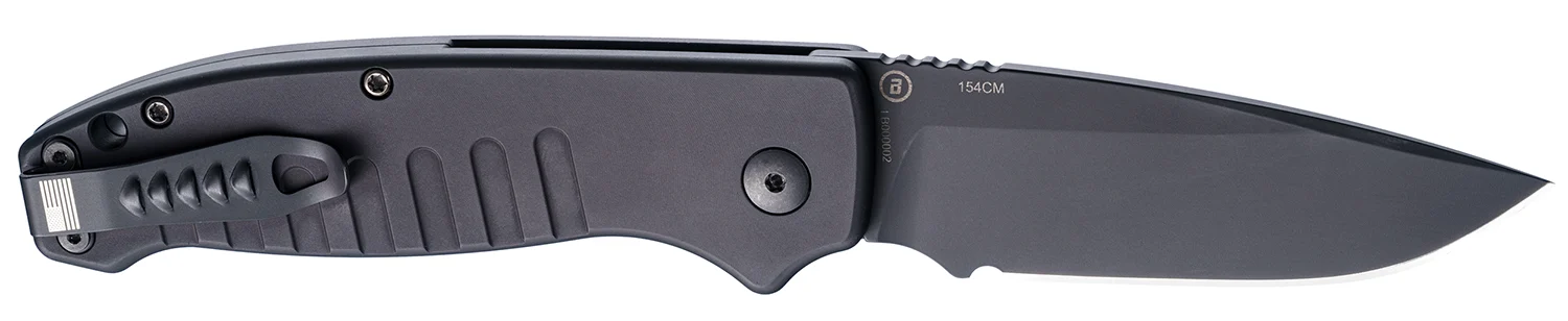 Hogue 64130 Ballista I Automatic 3.50" Folding Drop Point Black Cerakote 154CM SS Blade, Matte Black Aluminum Handle