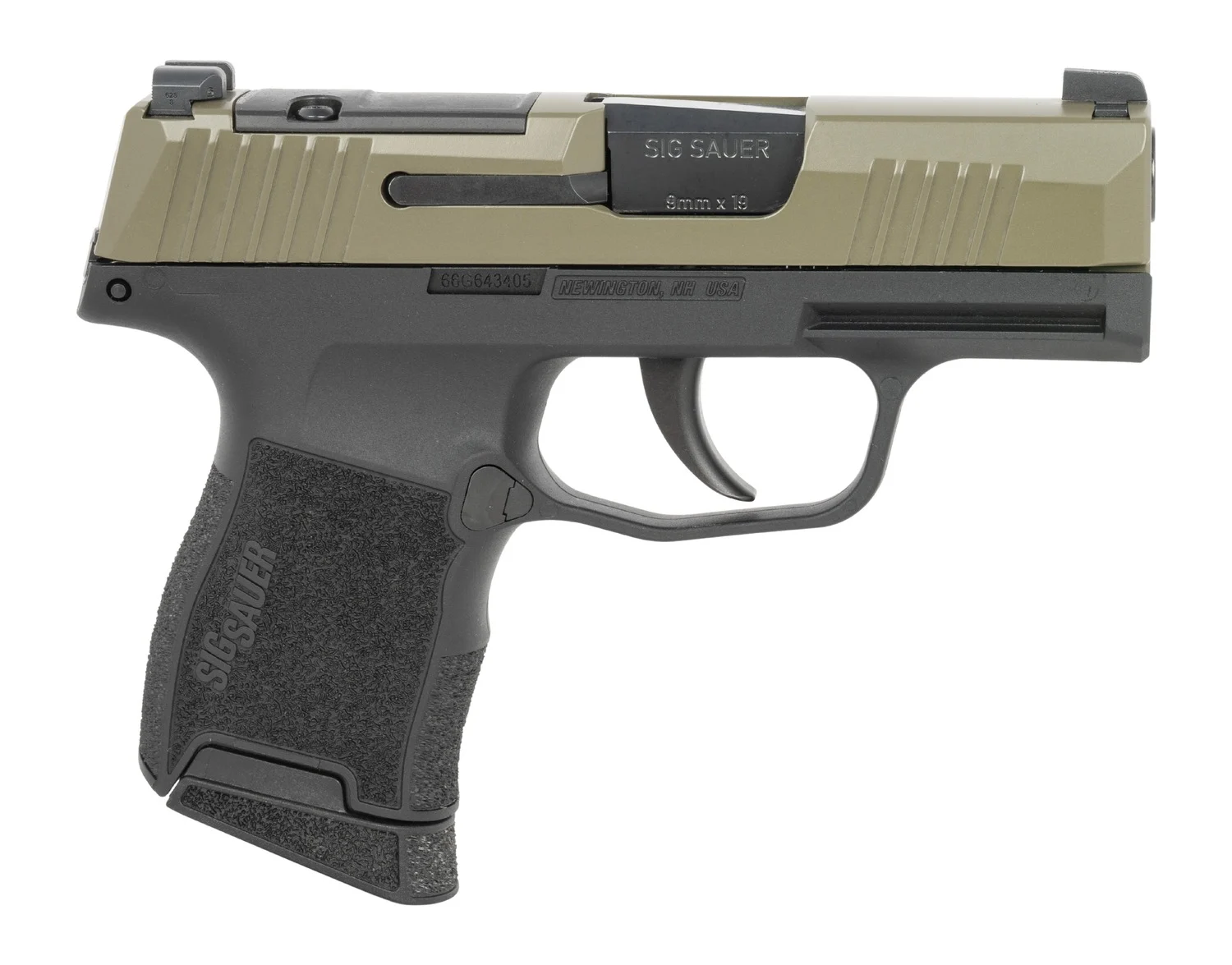 Sig Sauer 3659GXR3P P365 Micro-Compact 9mm Luger 10+1 3.10" Black Barrel, Moss Green Stainless Steel Optic Ready/Serrated Slide, Black Alloy Frame w/Accessory Rail, Textured Grip, RMSc Footprint