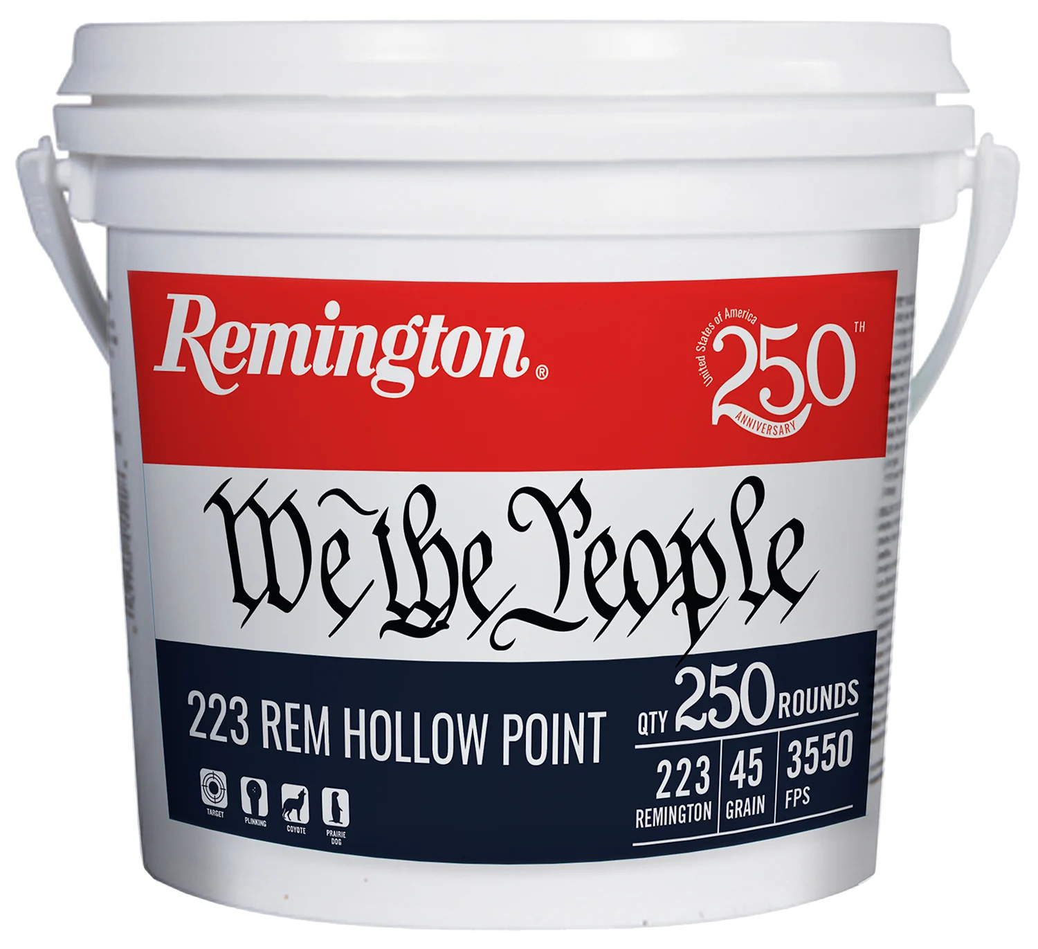 Remington Ammunition 21388 223Rem 55gr Full Metal Jacket 250 Per Box/4 Case