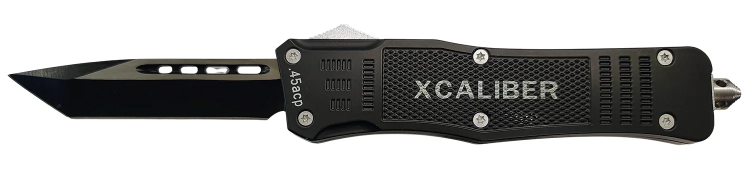 Xcaliber Knife Company 45 ACP Large 3.80" OTF Tanto Plain Black 440C SS Blade, 5.30" Steel Handle