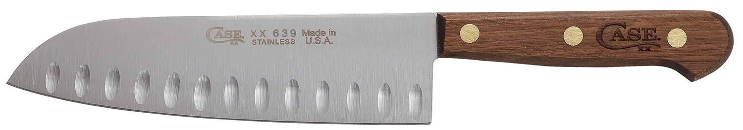 Case 07322 Santoku 7" Fixed Plain Mirror Polished Tru-Sharp SS Blade, Walnut Handle
