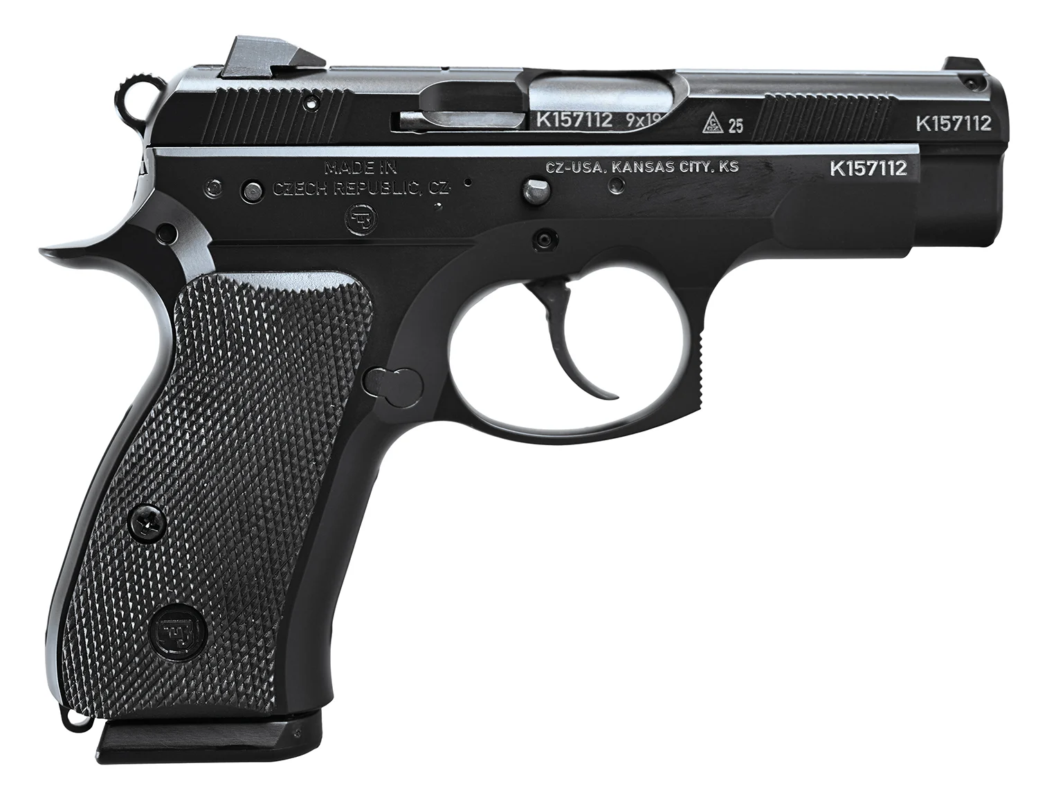 CZ-USA 75D PCT 50th Anniversary Elite Compact 9mm Luger 15+1 3.75" Black Steel Barrel & 50th Anniversary Engraved/Serrated Slide, Black Polycoat Aluminum Frame w/Beavertail, Black Rubber Grip