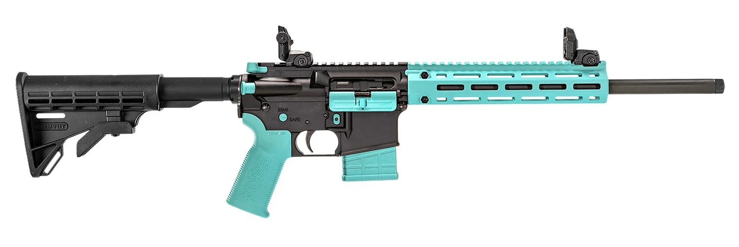 Tippmann Arms A101203 M4-22 LTE 22 LR 25+1 16" Black Parkerized Threaded Barrel, Matte Black Aluminum Receiver w/Picatinny Rail, Robin Egg Blue M-LOK Handguard, Composite Forend, Black Polymer Stock,