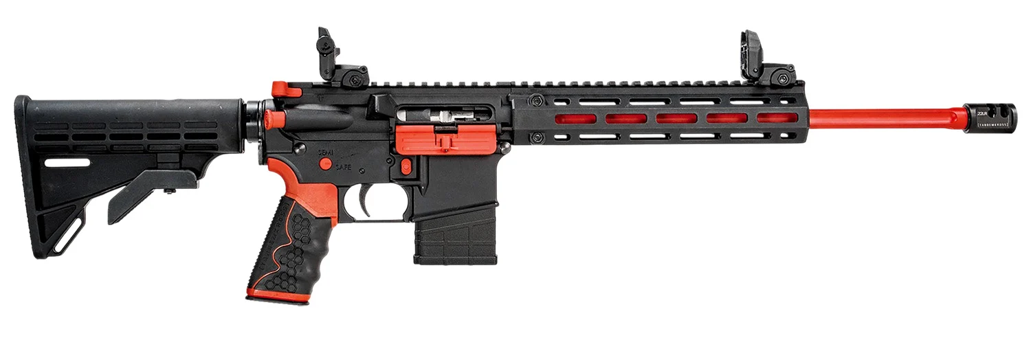 Tippmann Arms A101342 M4-22 Redline 22 LR 10+1 16" Red Duracoat Fluted Threaded Barrel, Matte Black Aluminum Receiver w/Picatinny Rail, M-LOK Handguard, Composite Forend, Black Adj CAR15 Polymer Stock