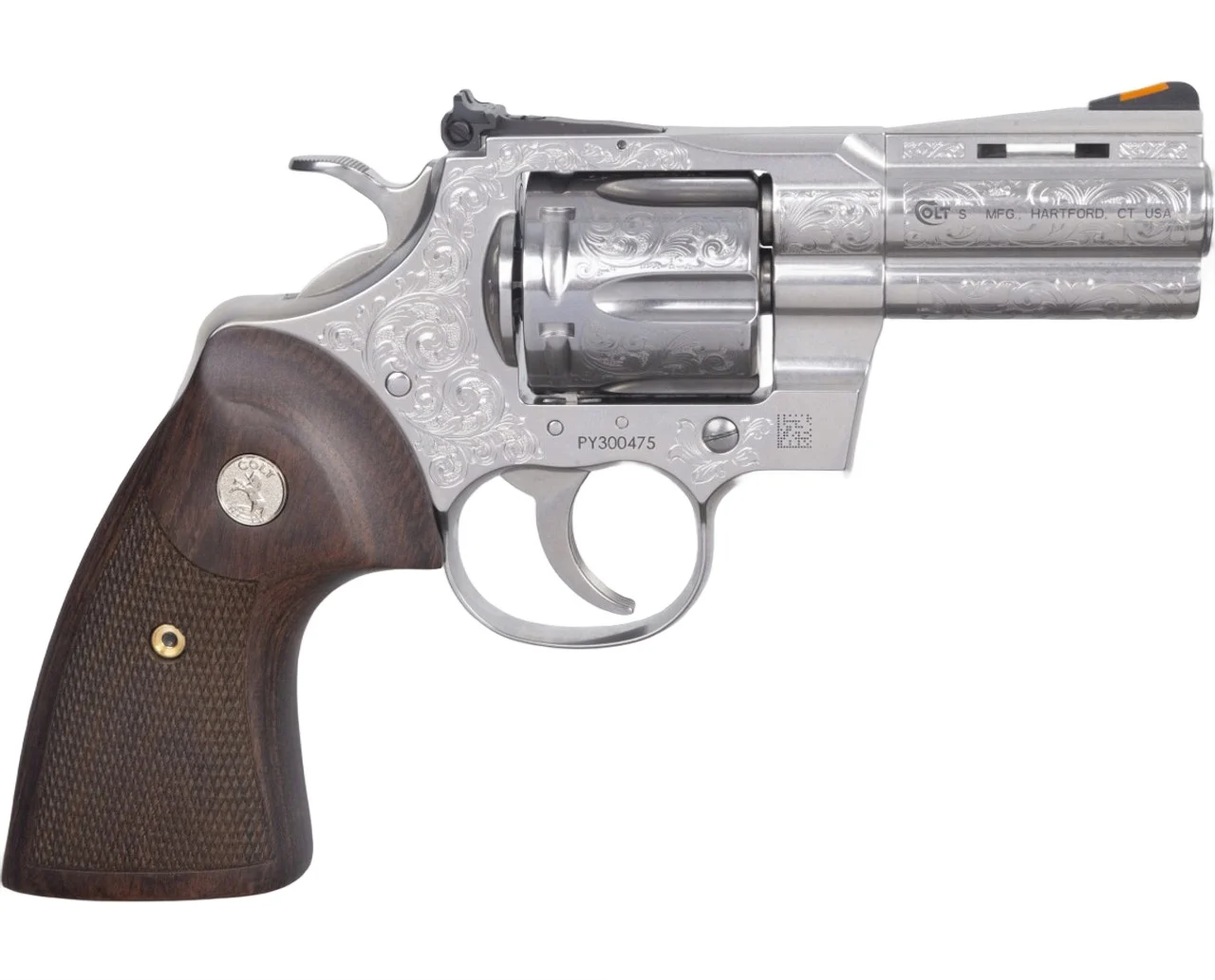 Colt Mfg PYTHONSP3WSSE Python 357 Mag 6rd Shot 3" Stainless Steel Barrel, Cylinder& Frame, Walnut Grip w/Medallion