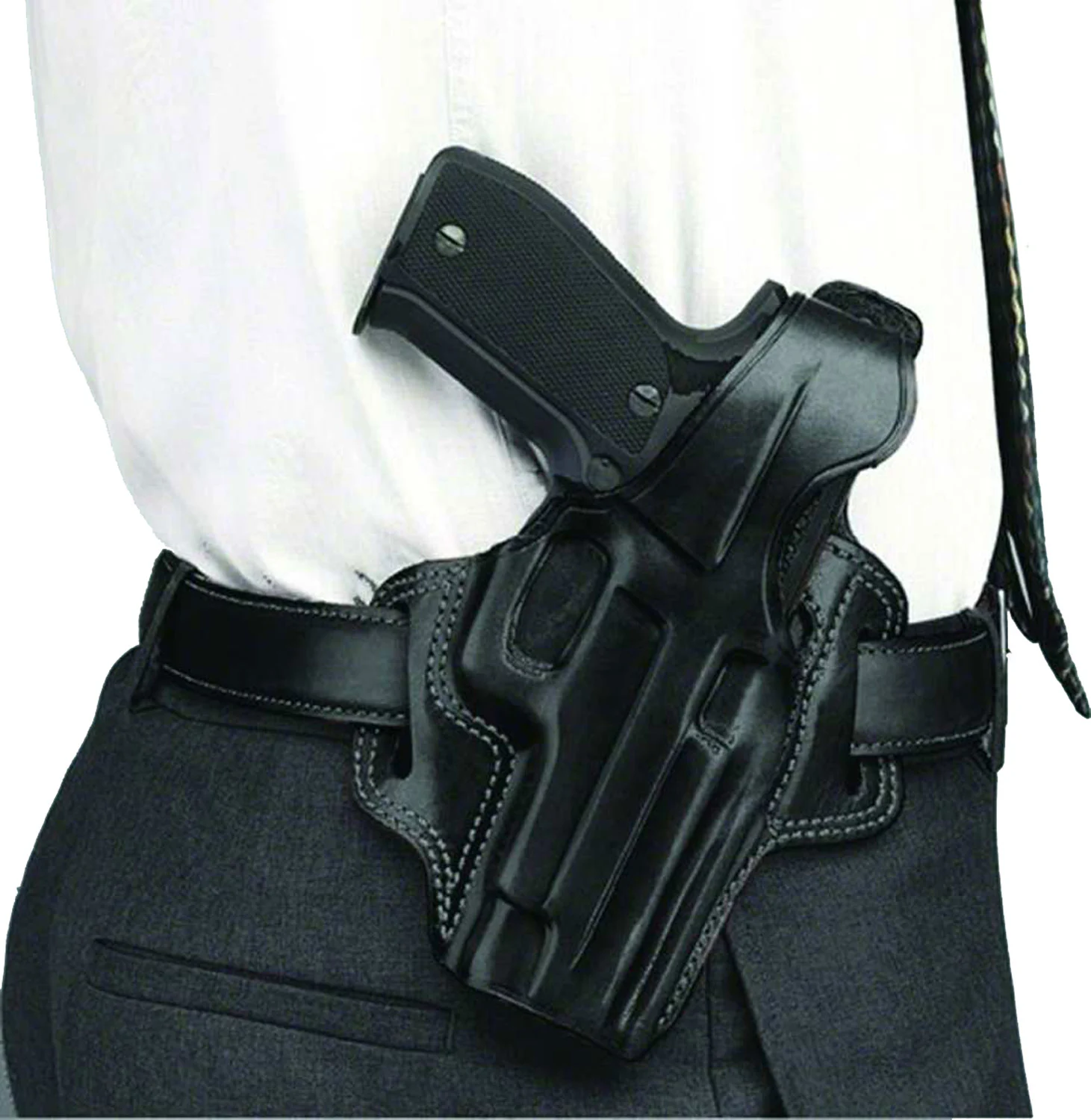 Galco FL104B Fletch OWB Black Leather Belt Slide Fits Ruger GP100 Fits S&W L Frame Right Hand