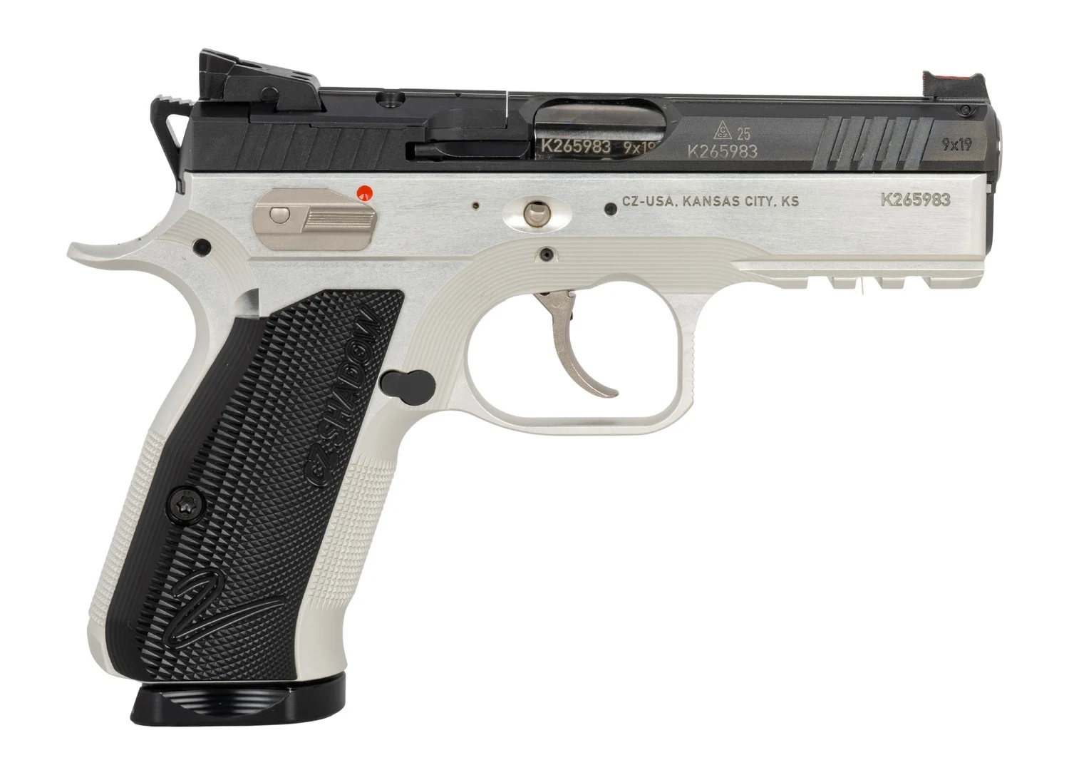 CZ-USA 86156 Shadow 2 Compact Frame 9mm Luger 15+1 4" Stainless Black Optic Ready/Serrated Slide, Silver Aluminum Frame w/Beavertail & Picatinny Rail, Black Duralumin Grip