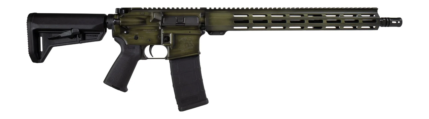 Shark Coast Tactical 300-044-1000-14 Distressed 5.56 NATO 30+1 16" Black Melonite Threaded Barrel, Green Distressed Cerakote Aluminum Receiver w/Picatinny Rail, M-LOK Handguard, Magpul MOE SL Black Po