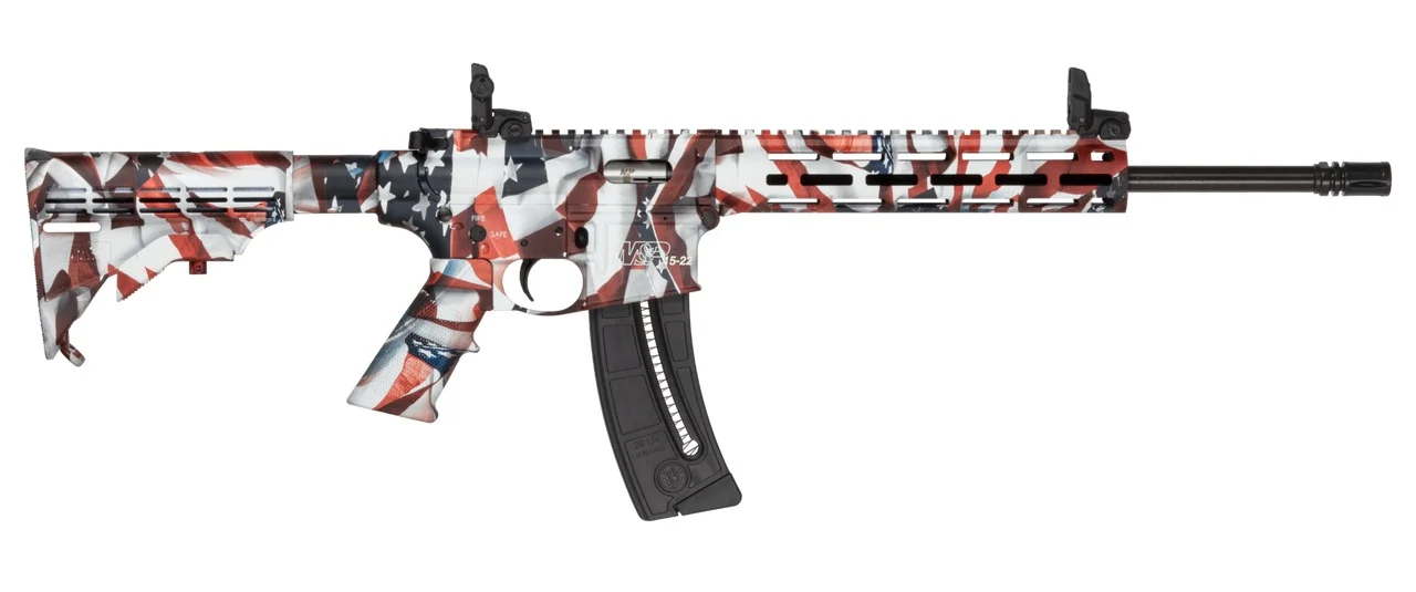 Smith & Wesson 14714 M&P15-22 Sport Flag 22 LR 25+1 16.50" Black Threaded Barrel, US Flag Cerakote Polymer Receiver w/Picatinny Rail, M-LOK Handguard, US Flag 6 Position CAR Polymer & AR Polymer Grip