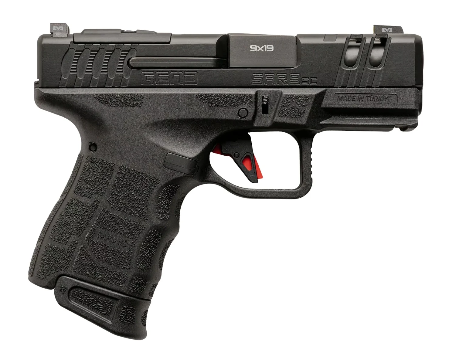 Sarsilmaz SAR9SCG3BL10 SAR9 Gen3 Sub-Compact 9mm Luger 10+1 3.30" Black Barrel, Black Steel Optic Cut/Serrated Slide, Black Polymer Frame w/Picatinny Rail, Textured Grip, RMSc Footprint