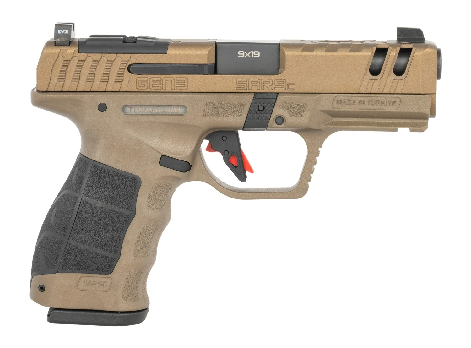 Sarsilmaz SAR9CG3BR10 SAR9 Gen3 Compact 9mm Luger 10+1 4.10" Black Barrel, Bronze Steel Optic Cut/Serrated Slide, Bronze Polymer Frame w/Picatinny Rail, Textured Grip, RMSc Footprint