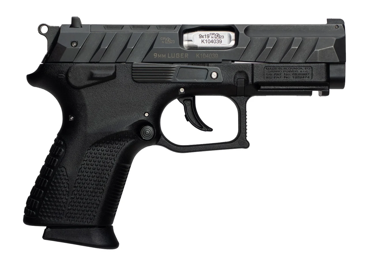 Grand Power 8588005944663 P1S Mk23 9mm Luger 12+1 3.66" Stainless Rotating Barrel, Black Optic Ready/Serrated Slide, Black Frame w/Accessory Rail, Checkered Grip, Ambidextrous