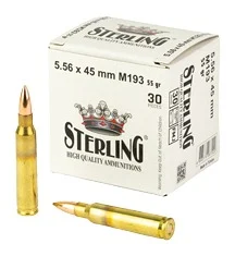Sterling 8698779967222 M193 5.56x45mm NATO 55 gr Full Metal Jacket 30 Per Box/ 50 Cs
