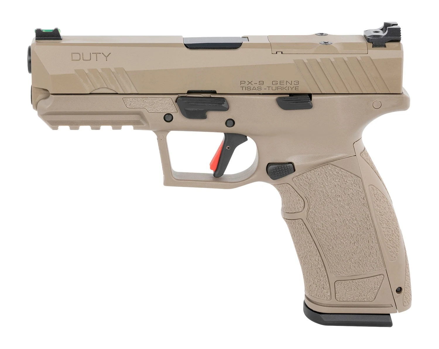 Tisas Arms 15000105 PX-9 Gen3 Duty 9mm Luger 20+1 4.12" Flat Dark Earth Carbon Steel Optic Ready/Serrated Slide, Flat Dark Earth Polymer Frame w/Picatinny Rail, Rubber Grip, RMR Footprint