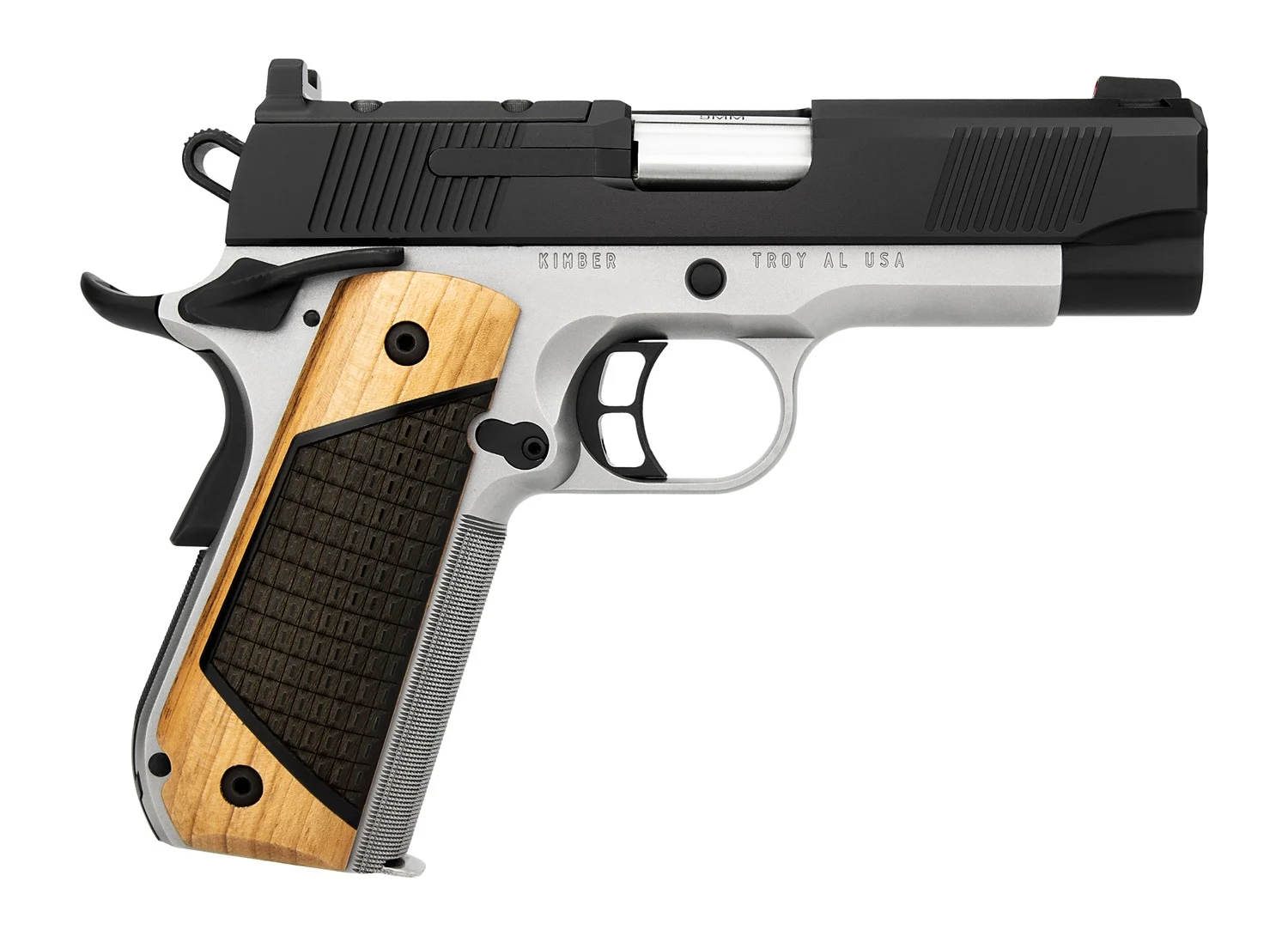 Kimber Mfg, Inc 3500403 Next Generation Pro 9mm Luger 9+1 4" Stainless Crowned Bull Barrel, KimPro Black Stainless Steel Optic Ready/Serrated Slide, Matte Stainless Steel Frame w/Beavertail, Black Wal