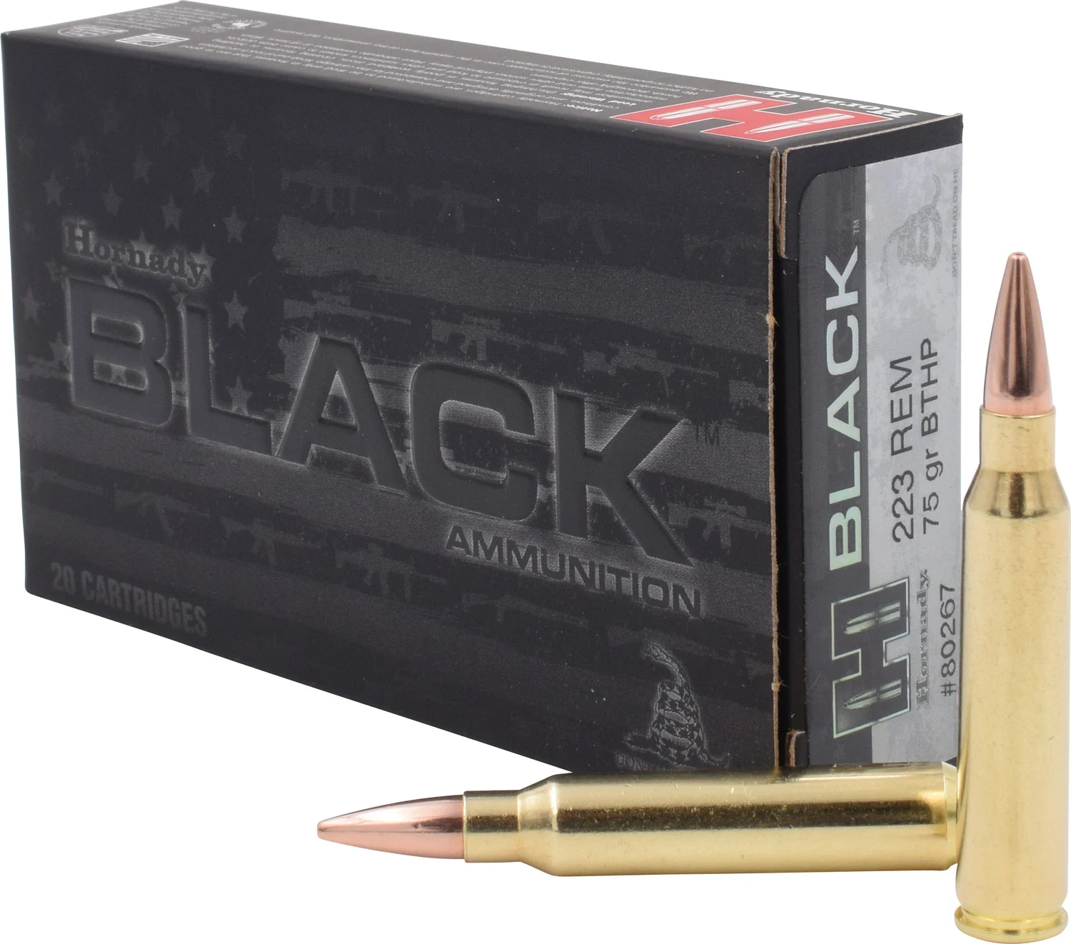 Hornady 80267 Black 223Rem 75gr Boat Tail Hollow Point 20 Per Box/10 Case