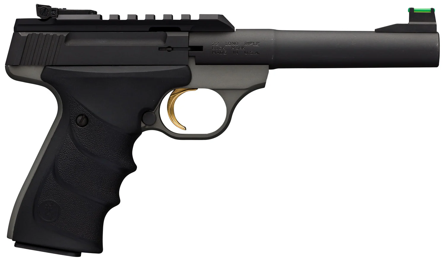 Browning 051530490 Buck Mark Plus Practical 22 LR 10+1 5.50" Tapered Bull Barrel, Matte Black Optic Ready/Serrated Steel Slide, Matte Gray Aluminum Frame, Black Ultragrip RX Grips