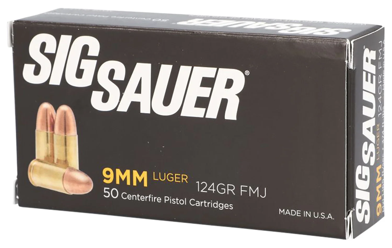 Sig Sauer E9MMB250 Elite Ball 9mmLuger 124gr Full Metal Jacket 50 Per Box/20 Case