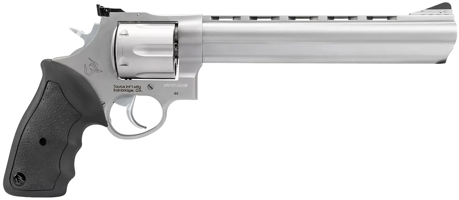 Taurus 2-440089 44 Large 44 Rem Mag 6 Shot 8.37" Matte Stainless Ported Barrel, Cylinder & Frame, Black Finger Grooved Rubber Grip, Transfer Bar Safety, Exposed Hammer