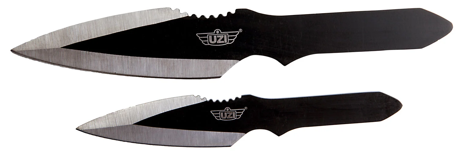 Uzi Accessories UZKTRW002 Throwing Knives Fixed Spear Point Plain Black Stainless Steel Blade Black Stainless Steel Handle Includes