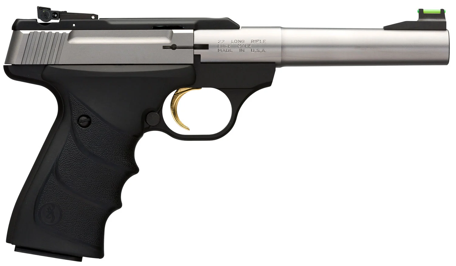Browning 051442490 Buck Mark Camper *CA Compliant 22 LR 10+1 5.50" Taper Bull Barrel, Matte Stainless Serrated SS Slide & Aluminum Frame, Black Ultragrip RX Grips