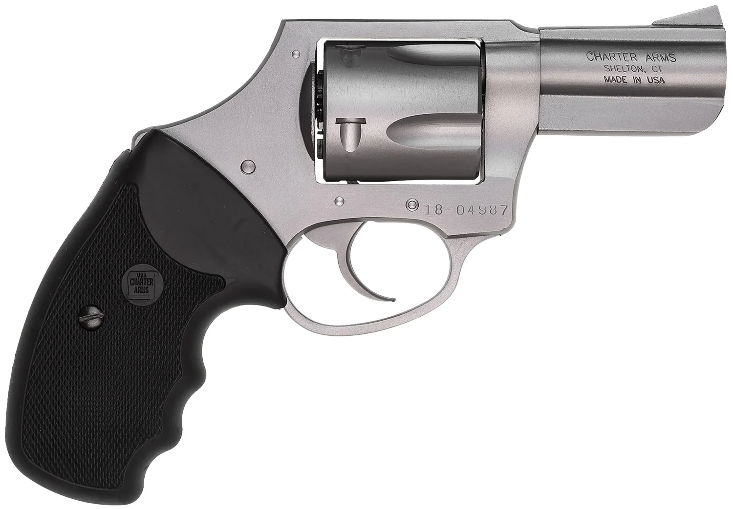Charter Arms 74421 Bulldog Large 44 Special, 5 Shot 2.50" Matte Stainless Steel Barrel, Cylinder & Frame w/Black Finger Grooved Rubber Grip