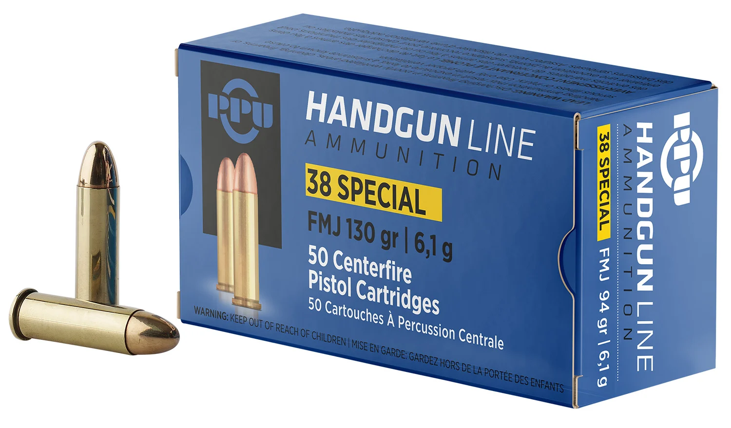 PPU PPH38SF Handgun 38Special 130gr Full Metal Jacket 50 Per Box/10 Case