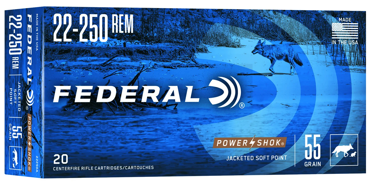 Federal 22250A Power-Shok 22-250Rem 55gr Jacketed Soft Point 20 Per Box/10 Case