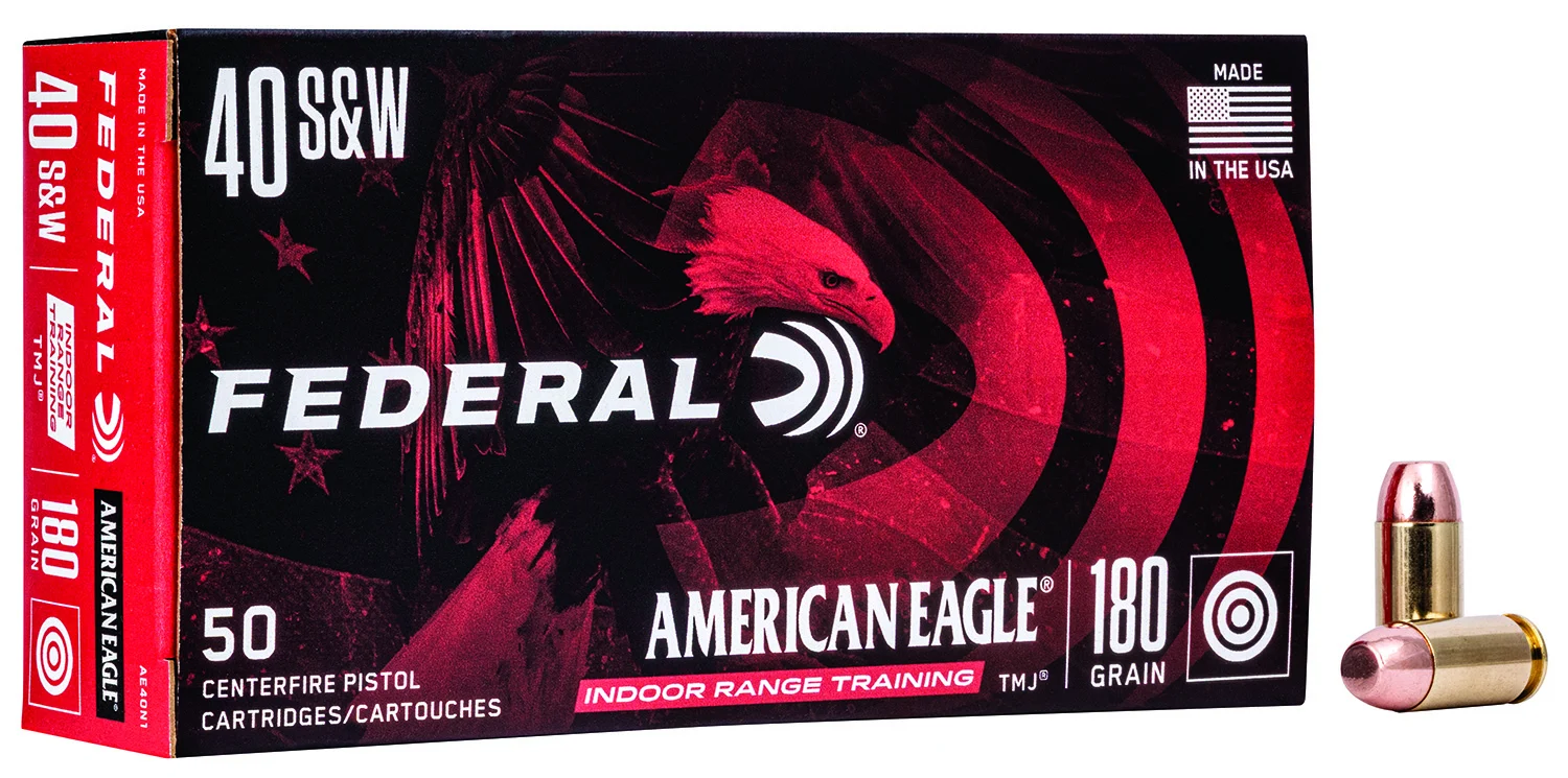 Federal AE40N1 American Eagle Indoor Range Training 40S&W 180gr Total Metal Jacket 50 Per Box/20 Case