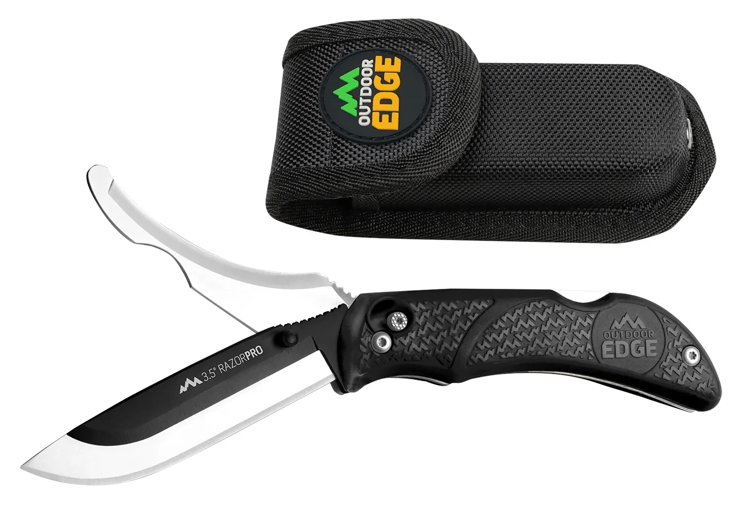 Outdoor Edge RO10C RazorPro 3.50" Folding Razor/Gut Plain 420J2 SS Blade, Black TPR Handle, Includes Replacement Blades