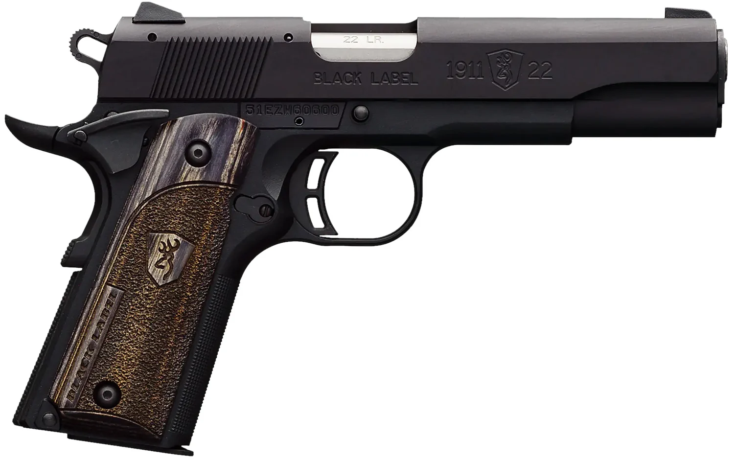 Browning 051814490 1911 Black Label Full Size Frame 22 LR 10+1, 4.25" Stainless Steel Barrel, Matte Black Serrated Slide & Polymer Frame w/Beavertail, Right Hand