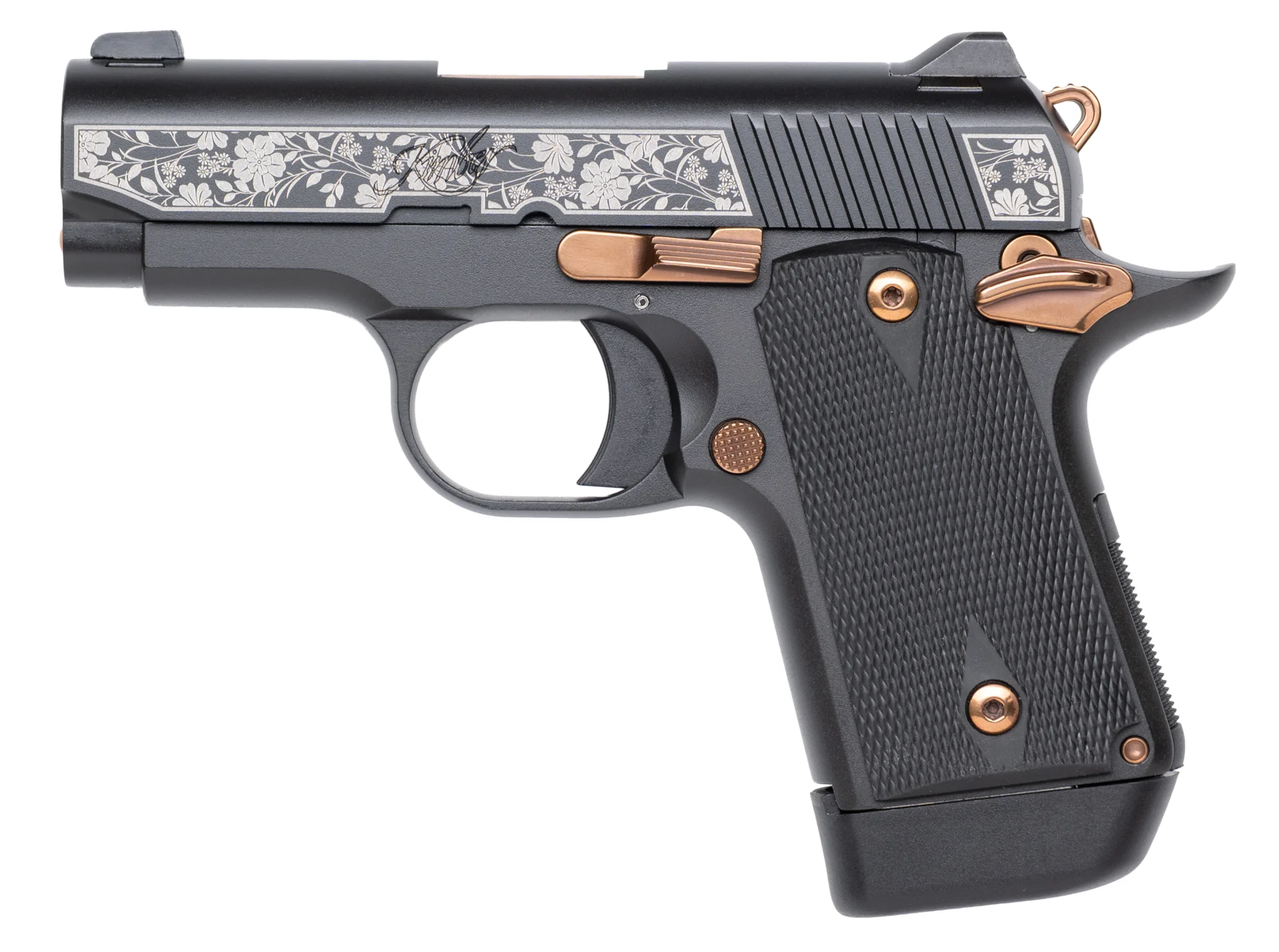 KIMBER MICRO 9 SYLVA 9MM FLORAL ENGRAVED GOLD APP