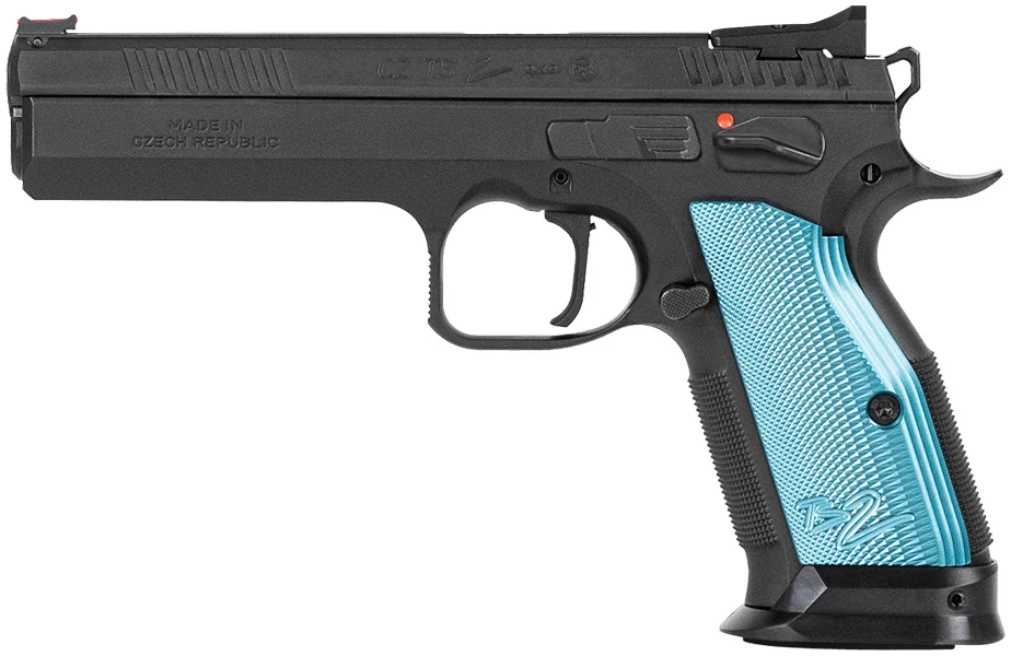 CZ TS2 9MM 10RD BLK FIBER OPTIC BLUE GRIPS