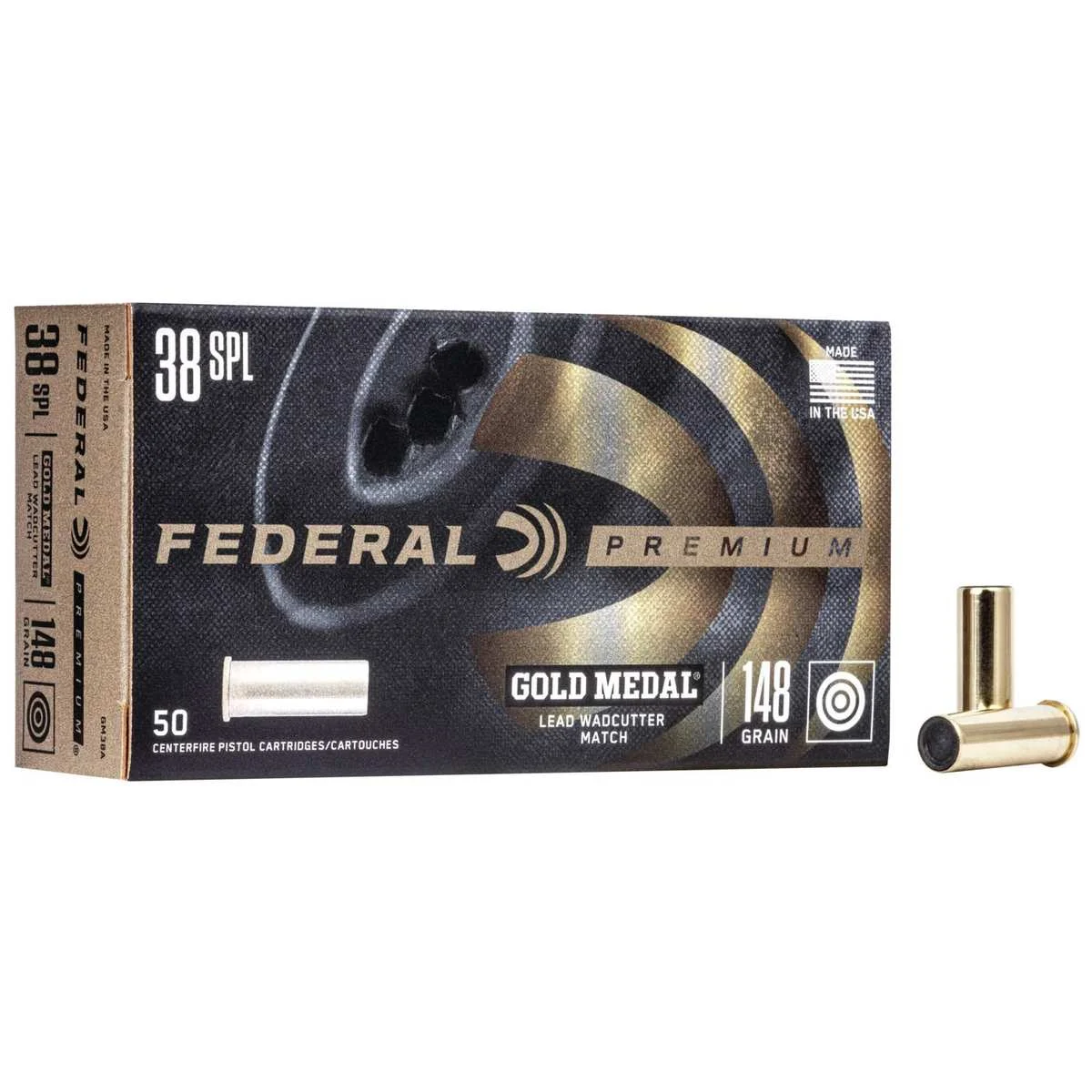Federal Premium Gold Medal Handgun Ammunition .38 Spl 148gr LWC 690 fps 50/ct