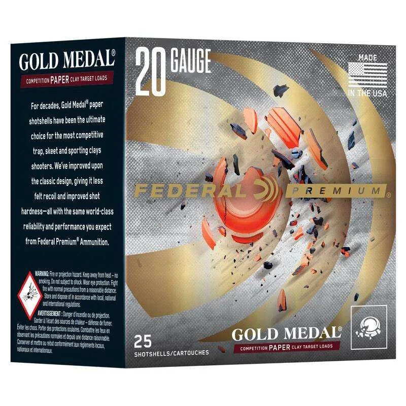 Federal Gold Medal Paper Shotshells 20ga 2-3/4" 7/8oz 1250 fps #8 25/ct
