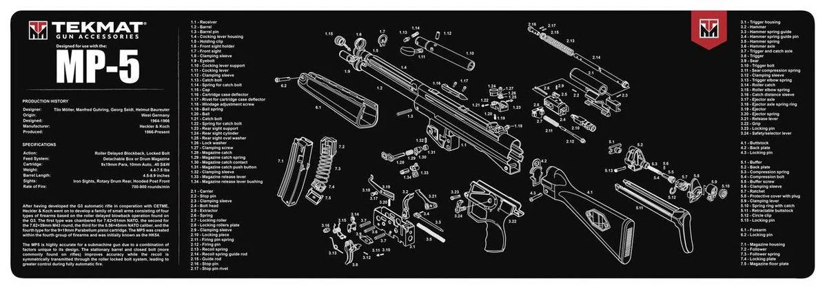 TekMat 12x36 Gun Cleaning Mat - Heckler & Koch MP5