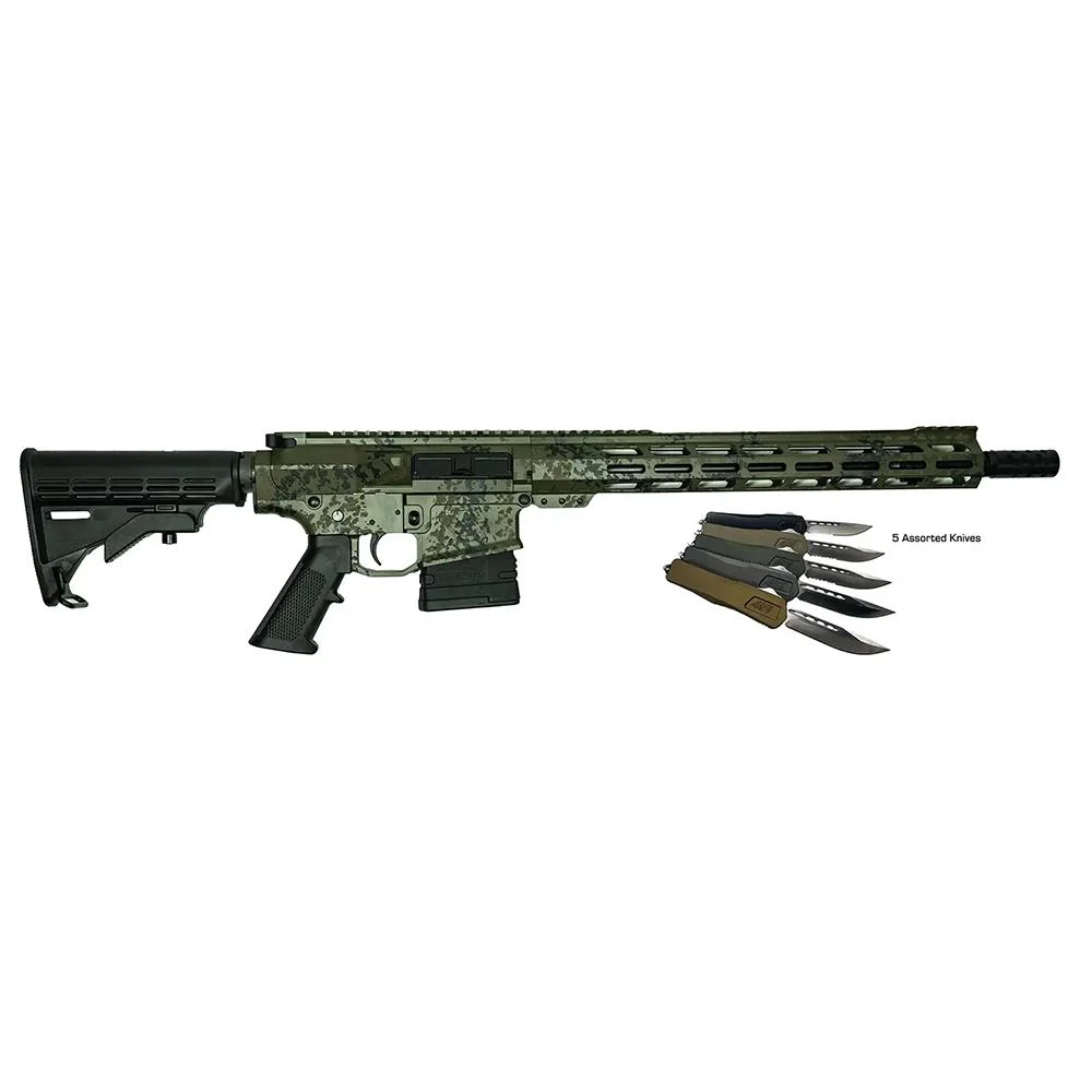 Great Lakes AR-10 Rifle .308 Win 10rd Magazine 16" Barrel Lichen Green with 5 OTF 3-1/2" Blade Knives