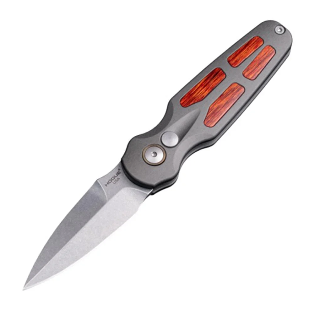 Hogue Ballista II Automatic Folder Knife 2-3/5 Spear Point Blade Grey with Cocobolo Inserts