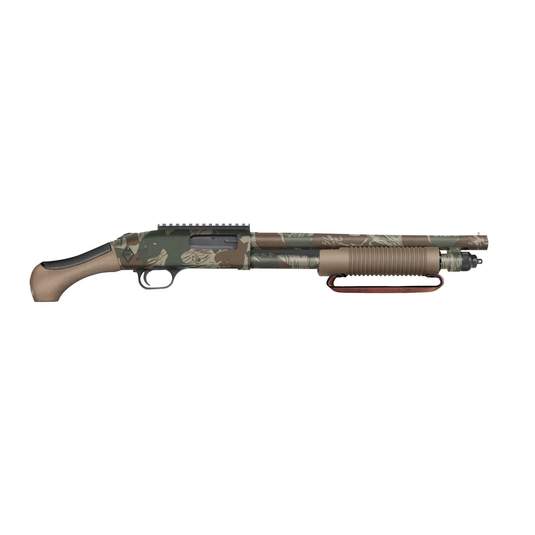 Mossberg 590 Bliksem Shotgun 12ga 3" Chamber 5rd Capacity14.375" Barrel 5rd Rhodesian Camo w/FDE Grip & Handguard