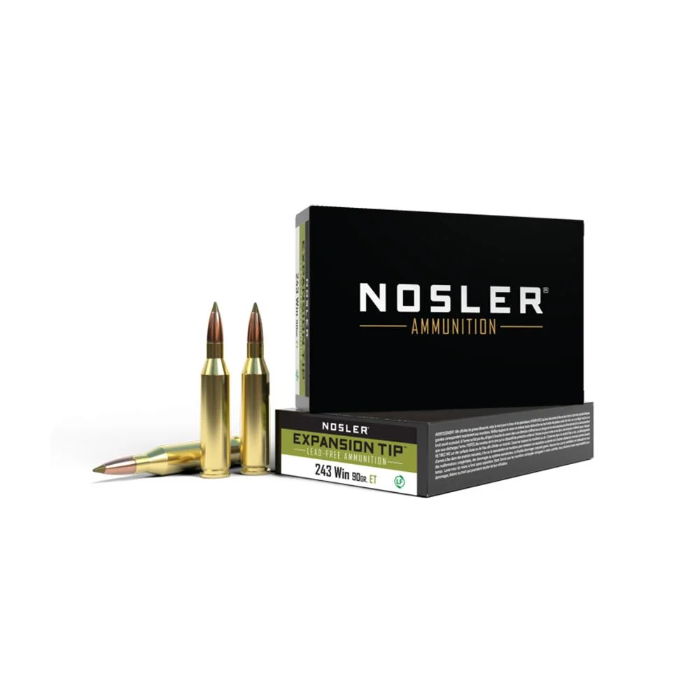 Nosler E-Tip Rifle Ammunition .243 Win 90gr ET 3050 fps 20/ct